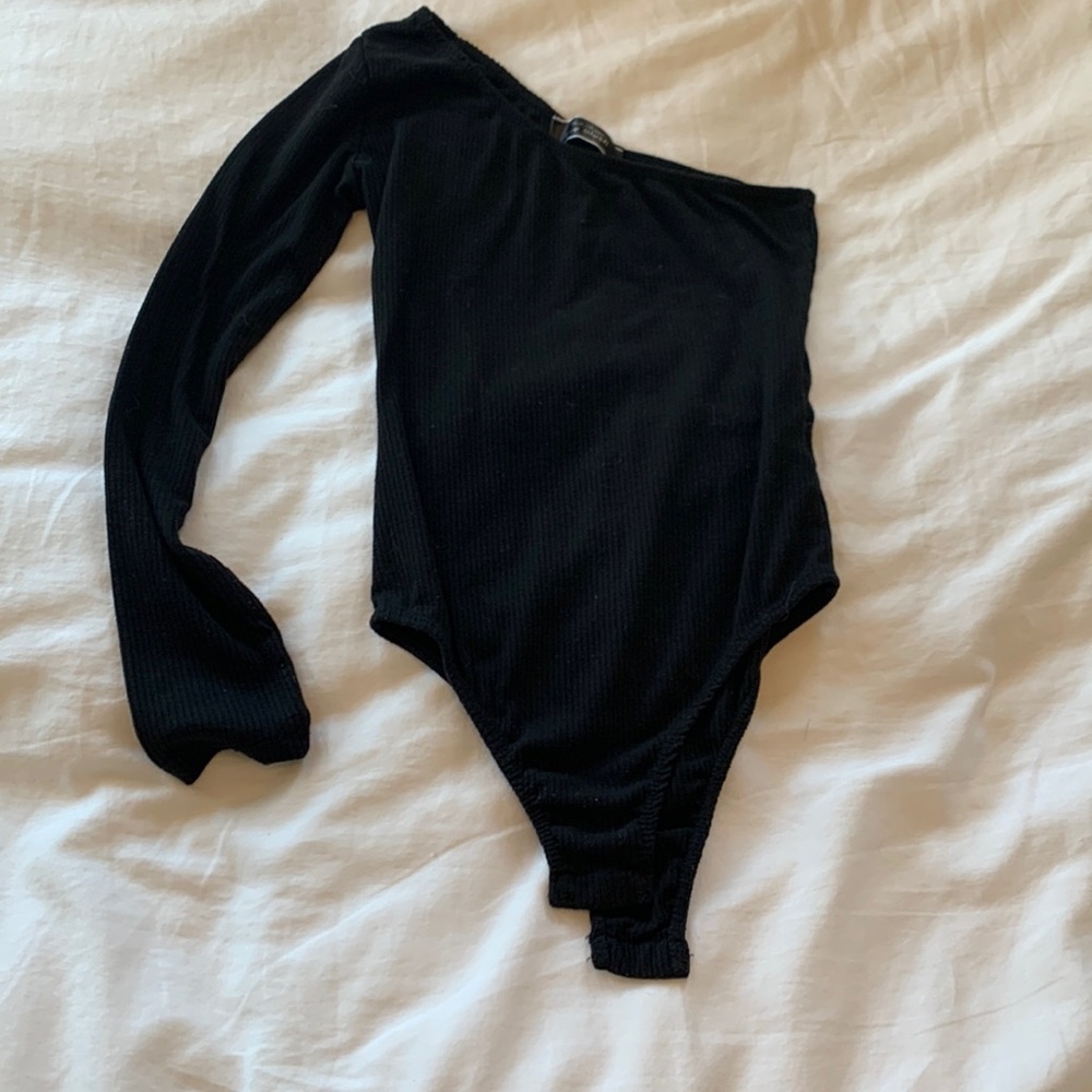 Black one shoulder bodysuit